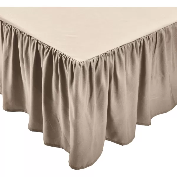 Amazon Basics Lightweight Ruffled Bed Skirt Classic Style Soft and Stylish 100 Microfiber With 16 Drop Queen Bright White SolidFull Taupe