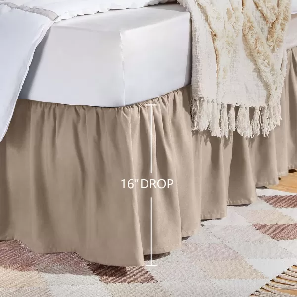 Amazon Basics Lightweight Ruffled Bed Skirt Classic Style Soft and Stylish 100 Microfiber With 16 Drop Queen Bright White SolidFull Taupe