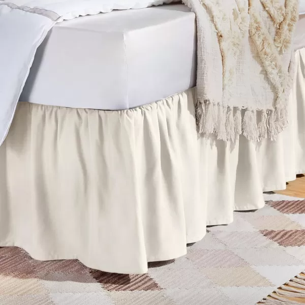 Amazon Basics Lightweight Ruffled Bed Skirt Classic Style Soft and Stylish 100 Microfiber With 16 Drop Queen Bright White SolidKing Off White