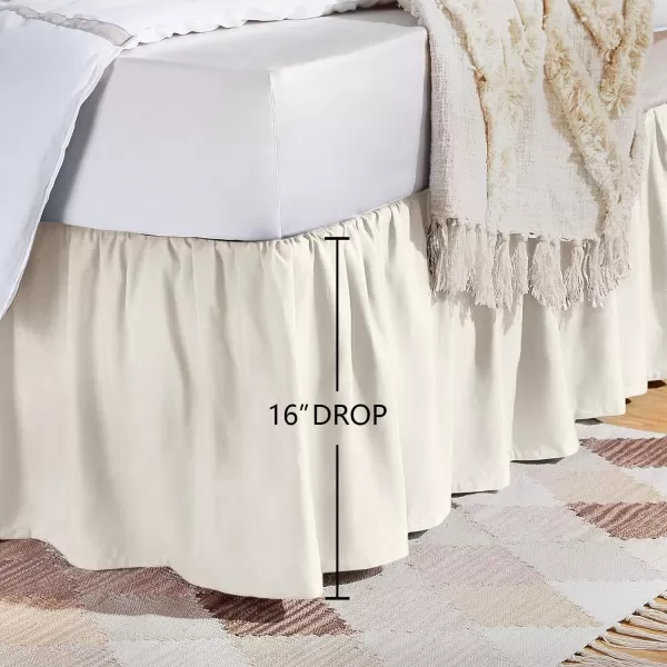 Amazon Basics Lightweight Ruffled Bed Skirt Classic Style Soft and Stylish 100 Microfiber With 16 Drop Queen Bright White SolidKing Off White