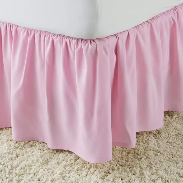 Amazon Basics Lightweight Ruffled Bed Skirt Classic Style Soft and Stylish 100 Microfiber With 16 Drop Queen Bright White SolidTwin Bubblegum Pink