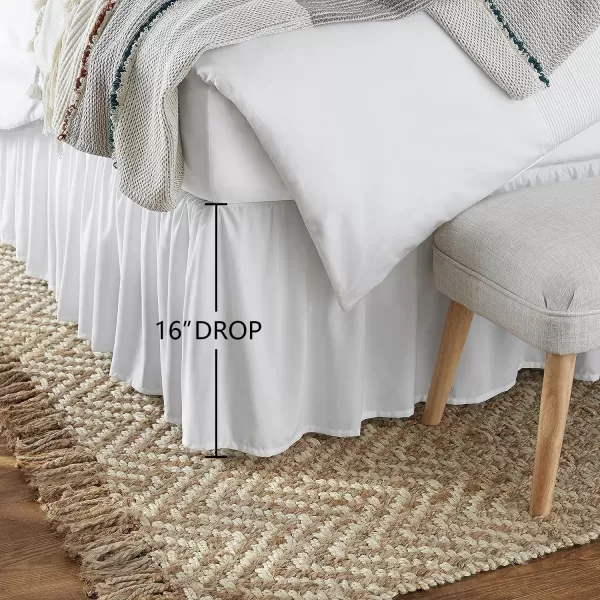 Amazon Basics Lightweight Ruffled Bed Skirt Classic Style Soft and Stylish 100 Microfiber With 16 Drop Queen Bright White SolidTwin White