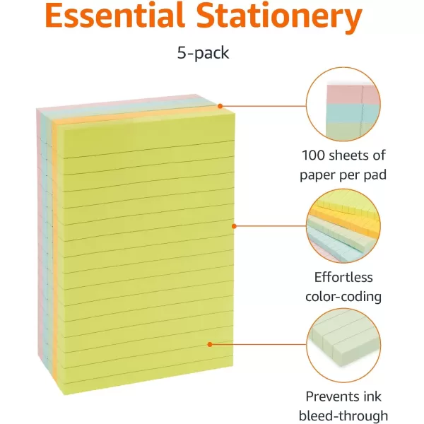 Amazon Basics Lined Sticky Notes 4 x 6Inch Assorted Colors 5PackAmazon Basics Lined Sticky Notes 4 x 6Inch Assorted Colors 5Pack