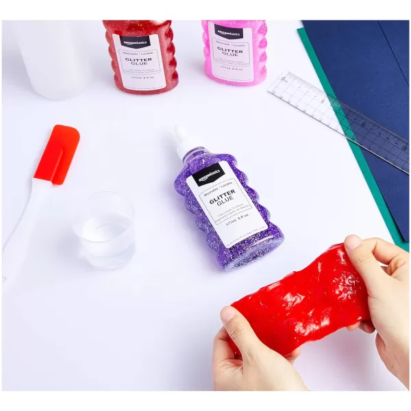 Amazon Basics Liquid Washable Glitter Glue Assorted Colors Purple Pink Red Blue 177ml 6 oz Each 4CountPurple Pink Red Blue 4Count