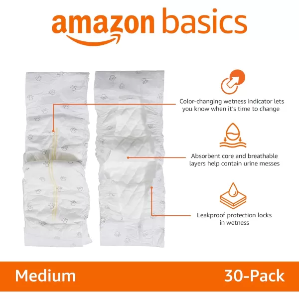 Amazon Basics Male Dog Wrap Disposable Diapers XSmall Pack of 30 WhiteMedium Pack of 30