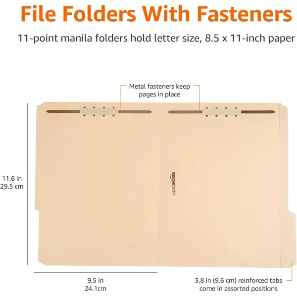 Amazon Basics Manila File Folders with Fasteners Letter Size 100Pack Light BrownLetter 100Pack