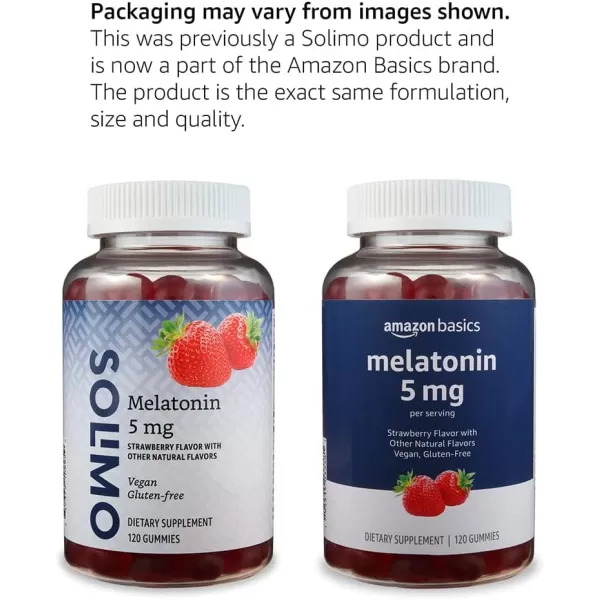 Amazon Basics Melatonin 5mg 120 Gummies 2 per Serving Strawberry Previously Solimo120 Count Pack of 1