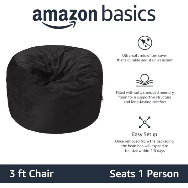 Amazon Basics Memory Foam Filled Bean Bag Chair with Microfiber Cover 5 ft Blue Solid3 ft Black