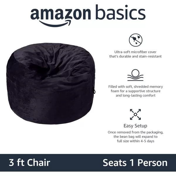 Amazon Basics Memory Foam Filled Bean Bag Chair with Microfiber Cover 5 ft Blue Solid3 ft Blue