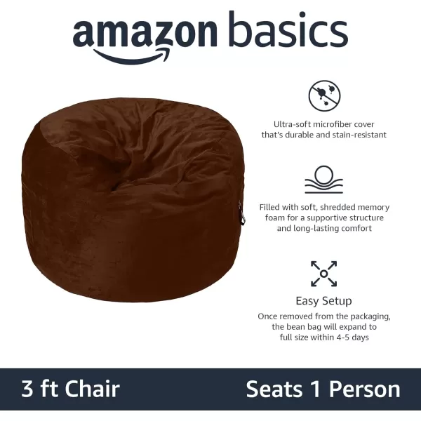 Amazon Basics Memory Foam Filled Bean Bag Chair with Microfiber Cover 5 ft Blue Solid3 ft Brown