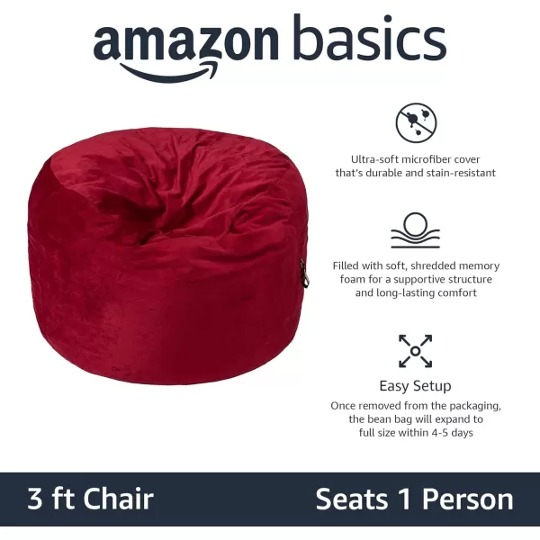 Amazon Basics Memory Foam Filled Bean Bag Chair with Microfiber Cover 5 ft Blue Solid3 ft Red