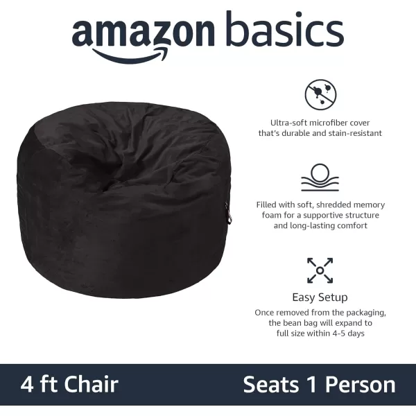 Amazon Basics Memory Foam Filled Bean Bag Chair with Microfiber Cover 5 ft Blue Solid4 ft Black