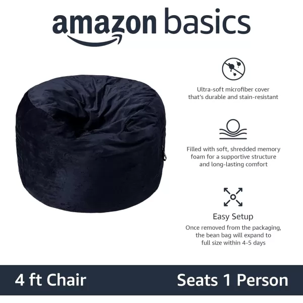 Amazon Basics Memory Foam Filled Bean Bag Chair with Microfiber Cover 5 ft Blue Solid4 ft Blue