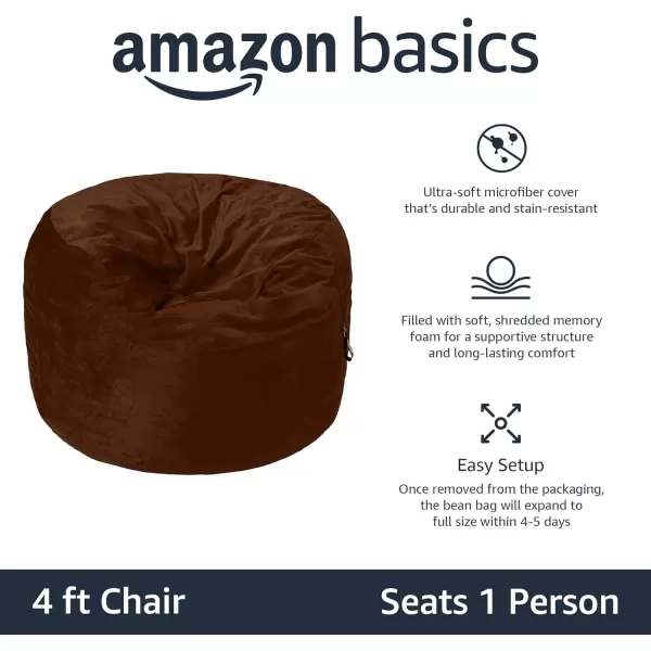 Amazon Basics Memory Foam Filled Bean Bag Chair with Microfiber Cover 5 ft Blue Solid4 ft Brown