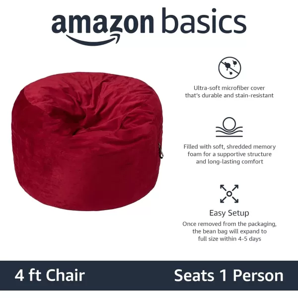 Amazon Basics Memory Foam Filled Bean Bag Chair with Microfiber Cover 5 ft Blue Solid4 ft Red