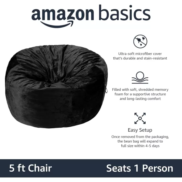 Amazon Basics Memory Foam Filled Bean Bag Chair with Microfiber Cover 5 ft Blue Solid5 ft Black