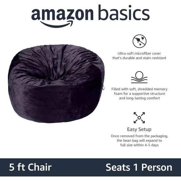 Amazon Basics Memory Foam Filled Bean Bag Chair with Microfiber Cover 5 ft Blue Solid5 ft Blue