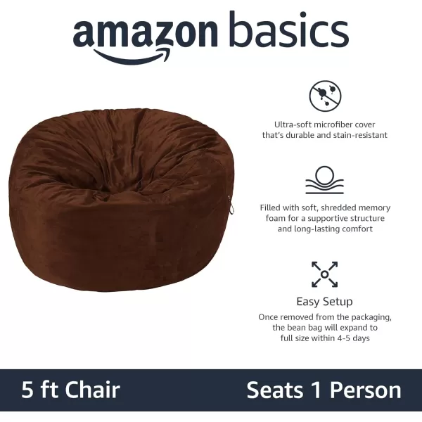 Amazon Basics Memory Foam Filled Bean Bag Chair with Microfiber Cover 5 ft Blue Solid5 ft Brown