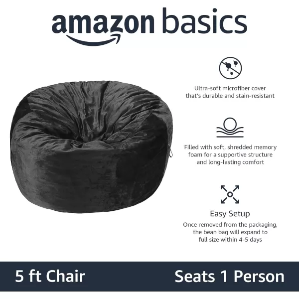 Amazon Basics Memory Foam Filled Bean Bag Chair with Microfiber Cover 5 ft Blue Solid5 ft Grey