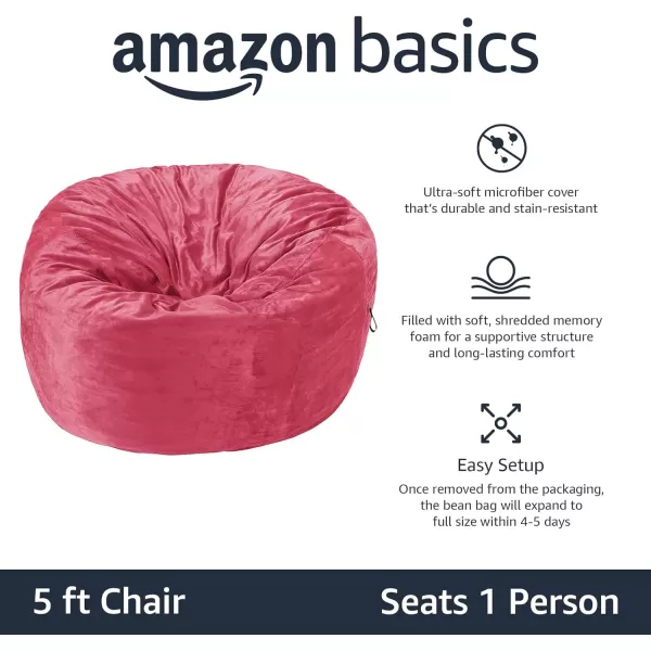 Amazon Basics Memory Foam Filled Bean Bag Chair with Microfiber Cover 5 ft Blue Solid5 ft Pink