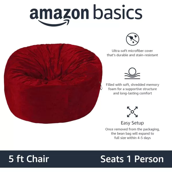 Amazon Basics Memory Foam Filled Bean Bag Chair with Microfiber Cover 5 ft Blue Solid5 ft Red