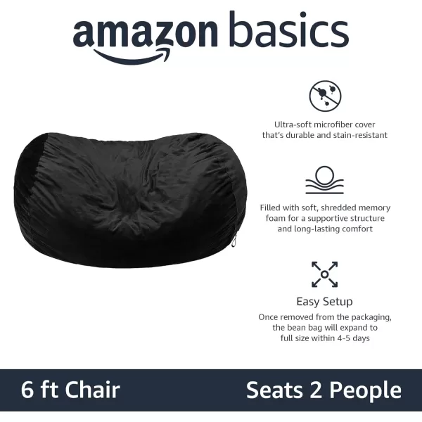 Amazon Basics Memory Foam Filled Bean Bag Chair with Microfiber Cover 5 ft Blue Solid6 ft Black