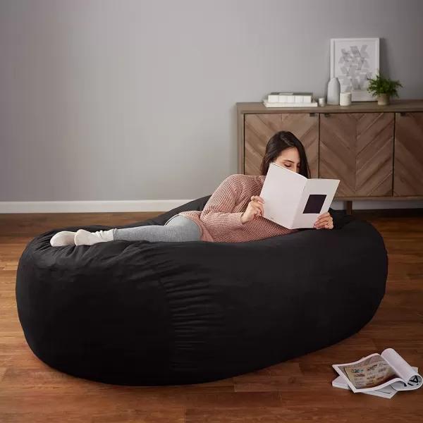 Amazon Basics Memory Foam Filled Bean Bag Chair with Microfiber Cover 5 ft Blue Solid6 ft Black