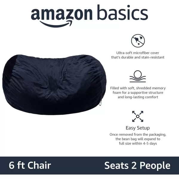 Amazon Basics Memory Foam Filled Bean Bag Chair with Microfiber Cover 5 ft Blue Solid6 ft Blue