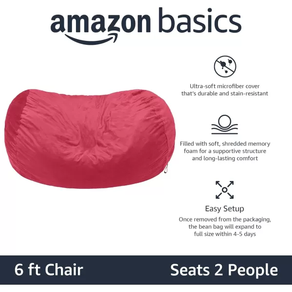 Amazon Basics Memory Foam Filled Bean Bag Chair with Microfiber Cover 5 ft Blue Solid6 ft Pink