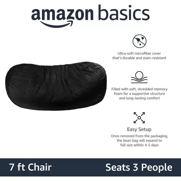 Amazon Basics Memory Foam Filled Bean Bag Chair with Microfiber Cover 5 ft Blue Solid7 ft Black