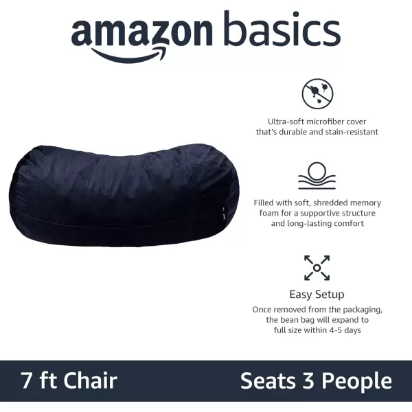 Amazon Basics Memory Foam Filled Bean Bag Chair with Microfiber Cover 5 ft Blue Solid7 ft Blue