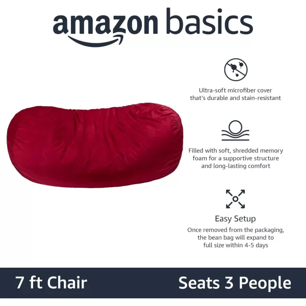 Amazon Basics Memory Foam Filled Bean Bag Chair with Microfiber Cover 5 ft Blue Solid7 ft Red