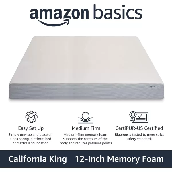 Amazon Basics Memory Foam Mattress Medium Firm Twin WhiteGrey 10 InchesCalifornia King 12inch MediumFirm Feel