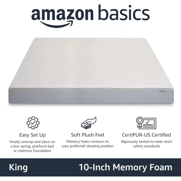 Amazon Basics Memory Foam Mattress Medium Firm Twin WhiteGrey 10 InchesKing 10inch PlushFeel