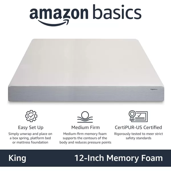 Amazon Basics Memory Foam Mattress Medium Firm Twin WhiteGrey 10 InchesKing 12inch MediumFirm Feel