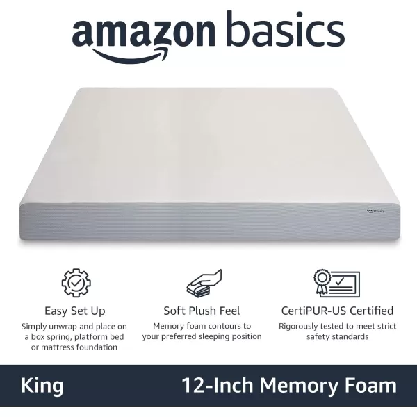 Amazon Basics Memory Foam Mattress Medium Firm Twin WhiteGrey 10 InchesKing 12inch PlushFeel