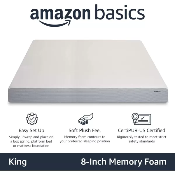 Amazon Basics Memory Foam Mattress Medium Firm Twin WhiteGrey 10 InchesKing 8inch PlushFeel