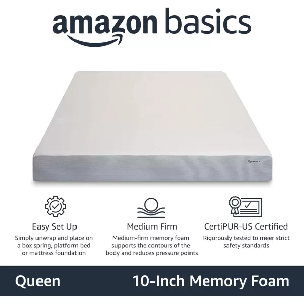 Amazon Basics Memory Foam Mattress Medium Firm Twin WhiteGrey 10 InchesQueen 10inch MediumFirm Feel