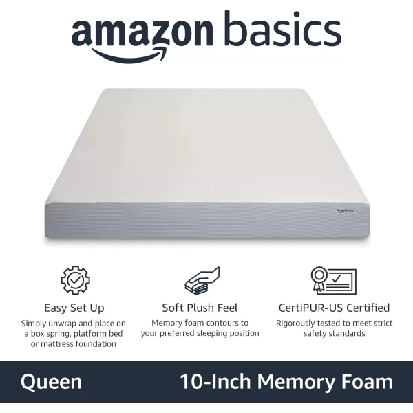 Amazon Basics Memory Foam Mattress Medium Firm Twin WhiteGrey 10 InchesQueen 10inch PlushFeel