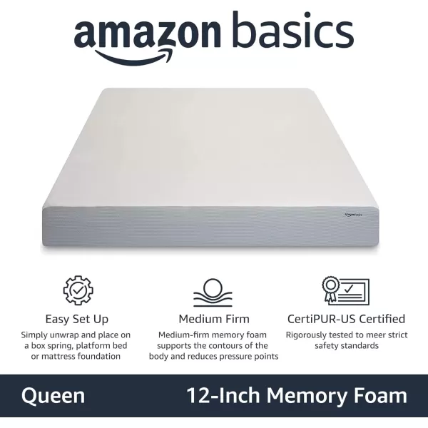 Amazon Basics Memory Foam Mattress Medium Firm Twin WhiteGrey 10 InchesQueen 12inch MediumFirm Feel