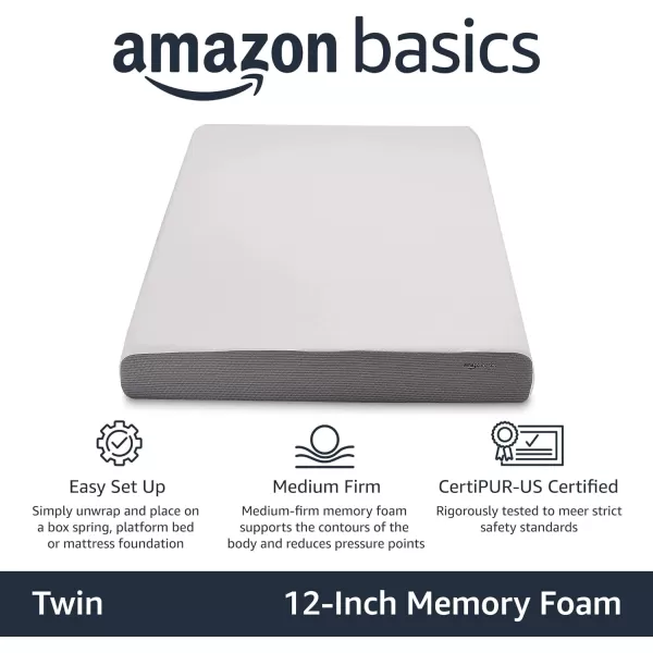 Amazon Basics Memory Foam Mattress Medium Firm Twin WhiteGrey 10 InchesTwin 12inch MediumFirm Feel