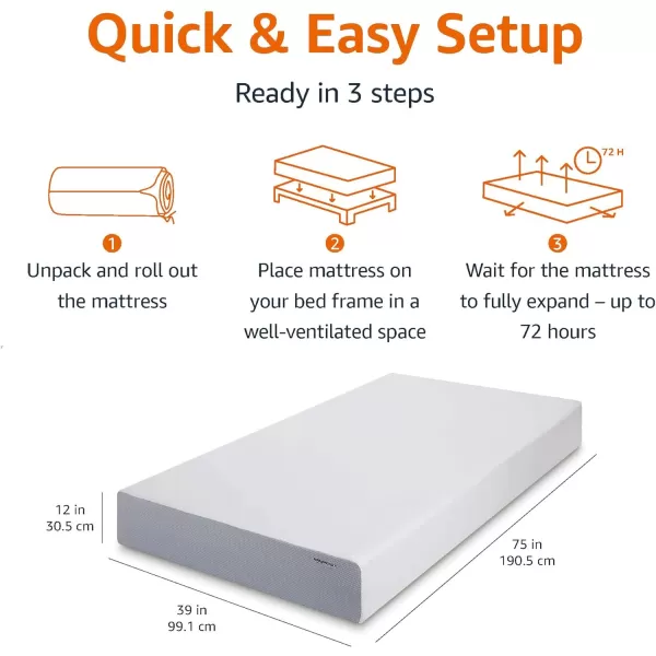 Amazon Basics Memory Foam Mattress Medium Firm Twin WhiteGrey 10 InchesTwin 12inch PlushFeel