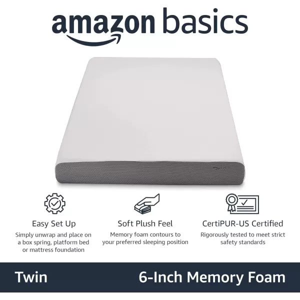 Amazon Basics Memory Foam Mattress Medium Firm Twin WhiteGrey 10 InchesTwin 6inch PlushFeel