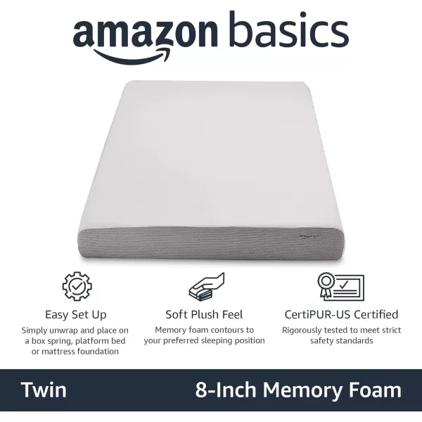 Amazon Basics Memory Foam Mattress Medium Firm Twin WhiteGrey 10 InchesTwin 8inch PlushFeel