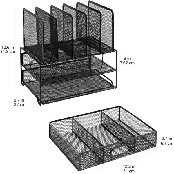 Amazon Basics Mesh Desk Organizer with Sliding Drawer Double Tray and 5 Upright Sections BlackAmazon Basics Mesh Desk Organizer with Sliding Drawer Double Tray and 5 Upright Sections Black