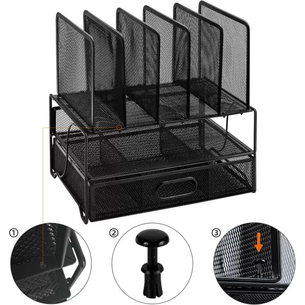 Amazon Basics Mesh Desk Organizer with Sliding Drawer Double Tray and 5 Upright Sections BlackAmazon Basics Mesh Desk Organizer with Sliding Drawer Double Tray and 5 Upright Sections Black