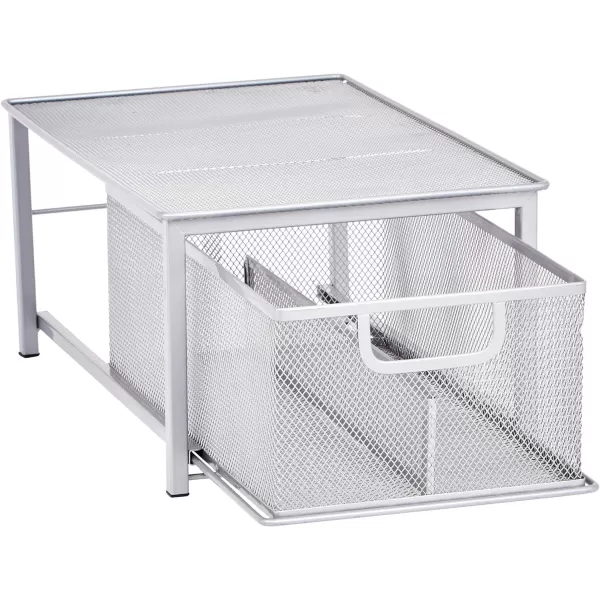 Amazon Basics Mesh Sliding Basket with 1 Drawer Storage Shelf Organizer 1 Unit SilverAmazon Basics Mesh Sliding Basket with 1 Drawer Storage Shelf Organizer 1 Unit Silver