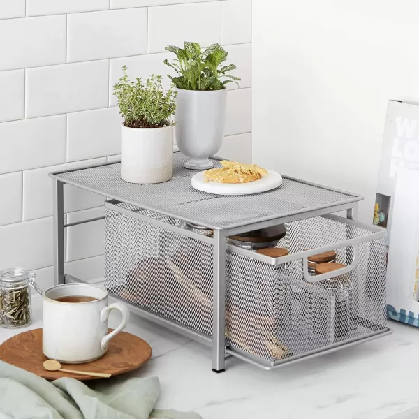 Amazon Basics Mesh Sliding Basket with 1 Drawer Storage Shelf Organizer 1 Unit SilverAmazon Basics Mesh Sliding Basket with 1 Drawer Storage Shelf Organizer 1 Unit Silver