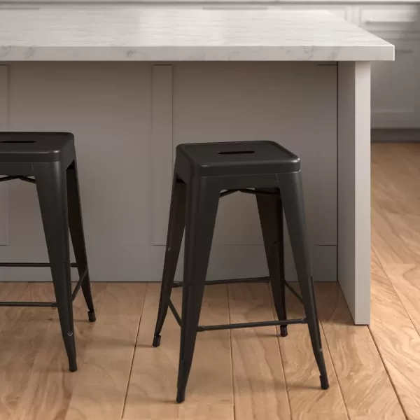 Amazon Basics Metal Bar Stools  24Inch Set of 4 BlackBlack 24inch Stools