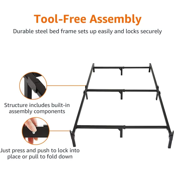 Amazon Basics Metal Bed Frame 9Leg Base for Box Spring and Mattress Queen ToolFree Easy Assembly 795 L x 60 W x 7 H BlackFull